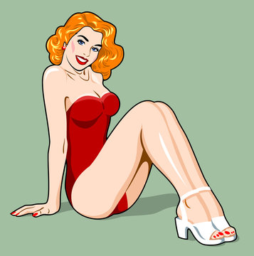 Image of a sexy girl in a traditional style of Old school tattoo pin up 