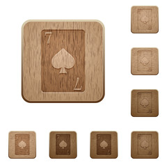 Seven of spades card wooden buttons