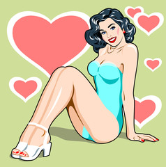 Image of a sexy girl in a traditional style of Old school tattoo pin up 
