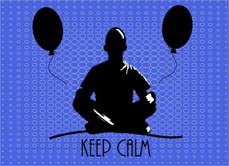 Pop Art. Vector illustration. Man meditates in the Lotus position. Two balloons fly by next. Troubleshooting. let go of the problem concept.