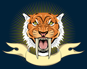 The saber-toothed tiger on the banner background