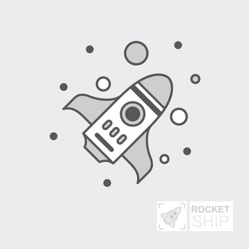 Start Up Business Outline Line Vector Icon Rocket startup. Spaceship for design. Infographic Template. Flat illustration