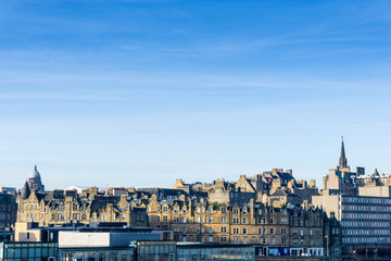 Street view of Historic Old Town Houses in Edinburgh, Scotland