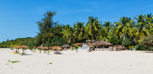 West Africa Senegal Cap Skirring - Paradise beach - beach chairs, umbrellas - obrazy, fototapety, plakaty