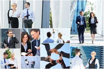 Collage of businesspeople made of different pictures. Business, finance, money, real estate and...