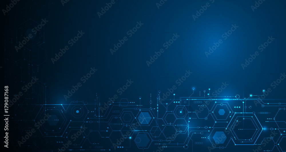 Wall mural vector illustration circuit board and hexagons background. hi-tech digital technology and engineerin