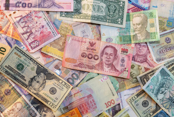 Fototapeta na wymiar International money banknotes background