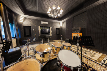 Obraz na płótnie Canvas professional recording studio with musical instruments