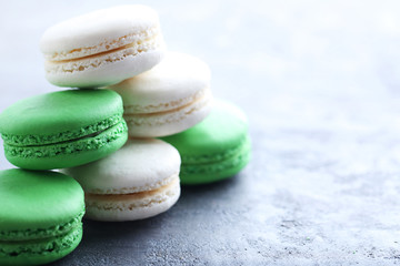French macarons on a grey wooden table