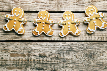Christmas cookies on grey wooden table
