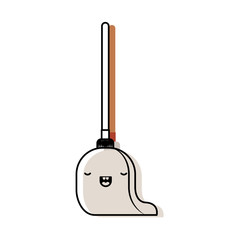 kawaii mop with wooden stick in colorful watercolor silhouette