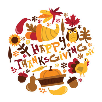 Retro Fall Harvest Happy Thanksgiving Phrase