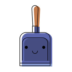 kawaii hand dustpan top view in colorful watercolor silhouette