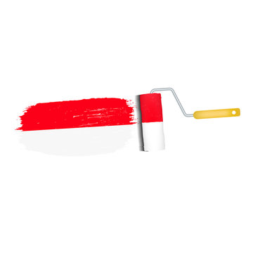 Brush Stroke With Indonesia National Flag Isolated On A White Background. Vector Illustration. National Flag In Grungy Style. Brushstroke. Use For Brochures, Printed Materials, Logos, Independence Day