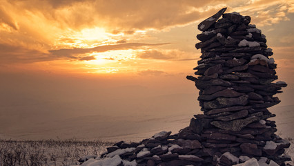 nature sunset on the foreground rocks