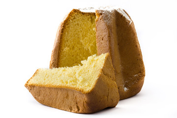 Pandoro Christmas cake with sugar isolated on white background
