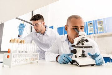 scientist working with microscope