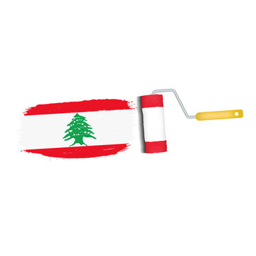 Brush Stroke With Lebanon National Flag Isolated On A White Background. Vector Illustration. National Flag In Grungy Style. Brushstroke. Use For Brochures, Printed Materials, Logos, Independence Day