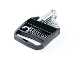 Set of flat spanners. Tool kit for the car. Isolated on white background