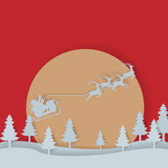 Vector Merry Christmas and Happy New Year,Deer in forest with snow.vector paper art style for the greeting card background and text.