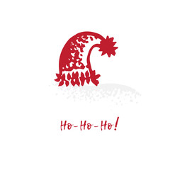 Hand-drawn festive Christmas and New Year card with holiday symbols Ho Ho Ho and calligraphic greeting inscription
