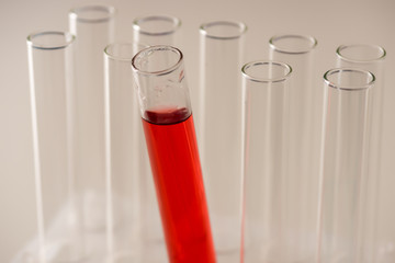 test tubes with red liquid