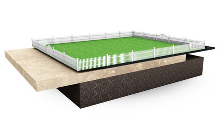 part of land with stone fence. 3d rendering