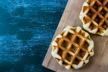 sweet waffle with honey topping and many of copy space