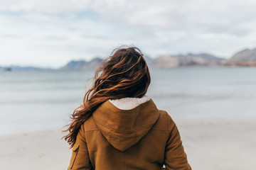 Woman posing at lake