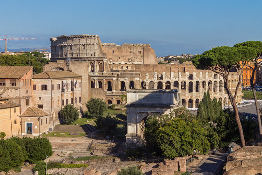 Panoramic view the Colosseum from Palantine hill