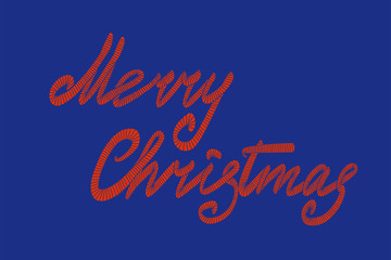 Merry Christmas lettering hand drawn. Christmas greeting card. Embroidery pattern. Vector illustration..