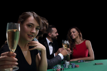 young beautiful woman playing in casino