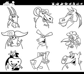 farm animals cartoon set coloring book