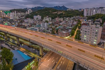 Fototapeta na wymiar seoul night city skyline in south korea by long exposure