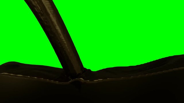 Animated Dirty Automotive Or Engine Oil Pouring And Splashing Filling Up Whole Container Against Green Background. One Inflow Source