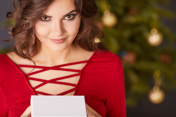 Woman with christmas box gift