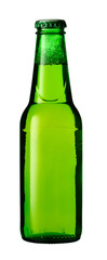green beer bottle on a white background.