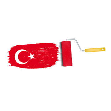 Brush Stroke With Turkey National Flag Isolated On A White Background. Vector Illustration. National Flag In Grungy Style. Brushstroke. Use For Brochures, Printed Materials, Logos, Independence Day