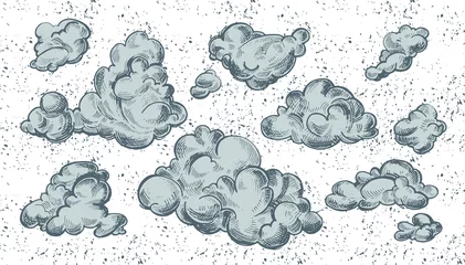 Fototapete Rund Hand drawn vintage clouds set. Ink illustration. © hellokisdottir