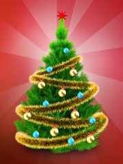 3d neon green Christmas tree over red