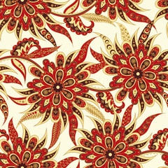 Floral seamless pattern. Folkloric Batik vector ornament.