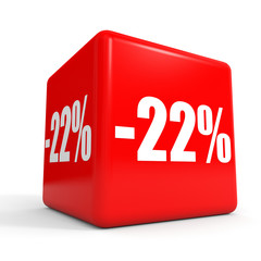 Twenty two percent off. Discount 22 %. Red cube.