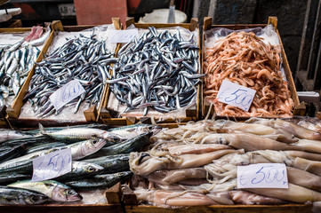 Seafood at the fish market in Catania, Sicily