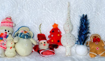 Christmas composition of old glass toys on a white background