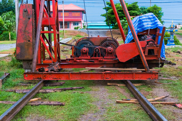 Pile driving crane doing lifting operation of piling rod at construction site