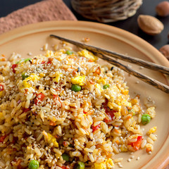 Fried Rice with Vegetables and fried eggs