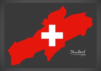 Neuchatel map of Switzerland with Swiss national flag illustration