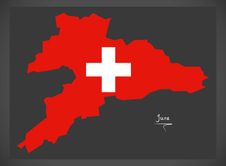 Jura map of Switzerland with Swiss national flag illustration