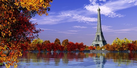 Eiffel Tower in Autumn, Autumn in France, 3D rendering