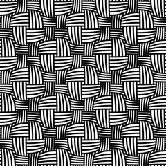 Abstract seamless geometric pattern with weave ornament. Simple black and white linear wavy striped texture. Vector